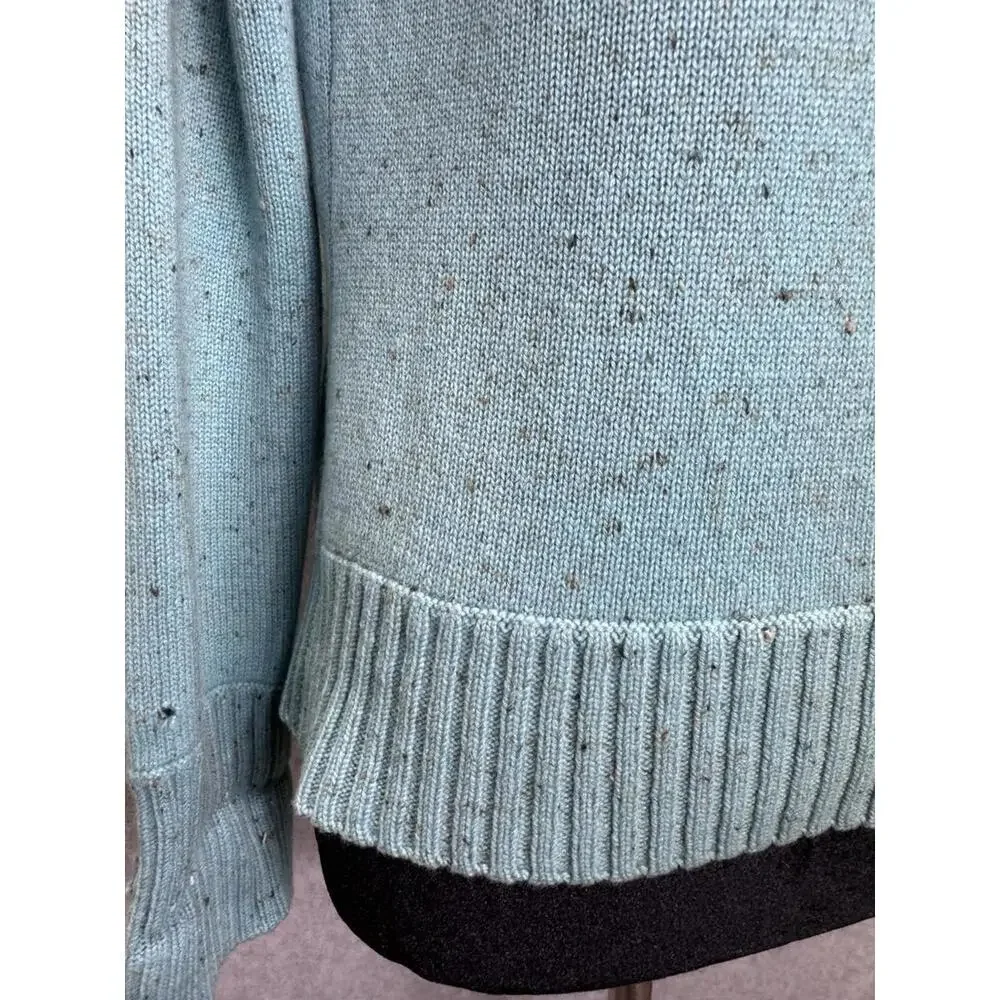 Kinross 100% Cashmere Speckled Teal V-neck woman's Sweater Medium Cottagecore